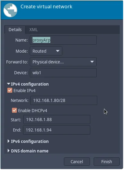 Create virtual network dialog