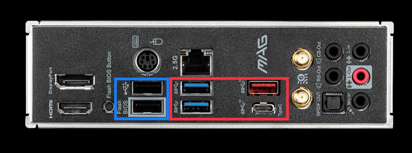 I/O layout of an MSI B550 MORTAR WIFI motherboard