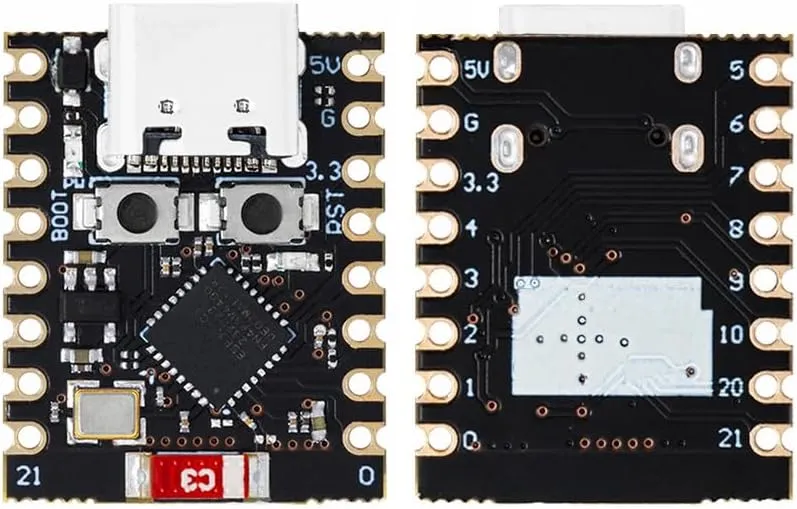 waves ESP32-C3 Super Mini front and back closeup