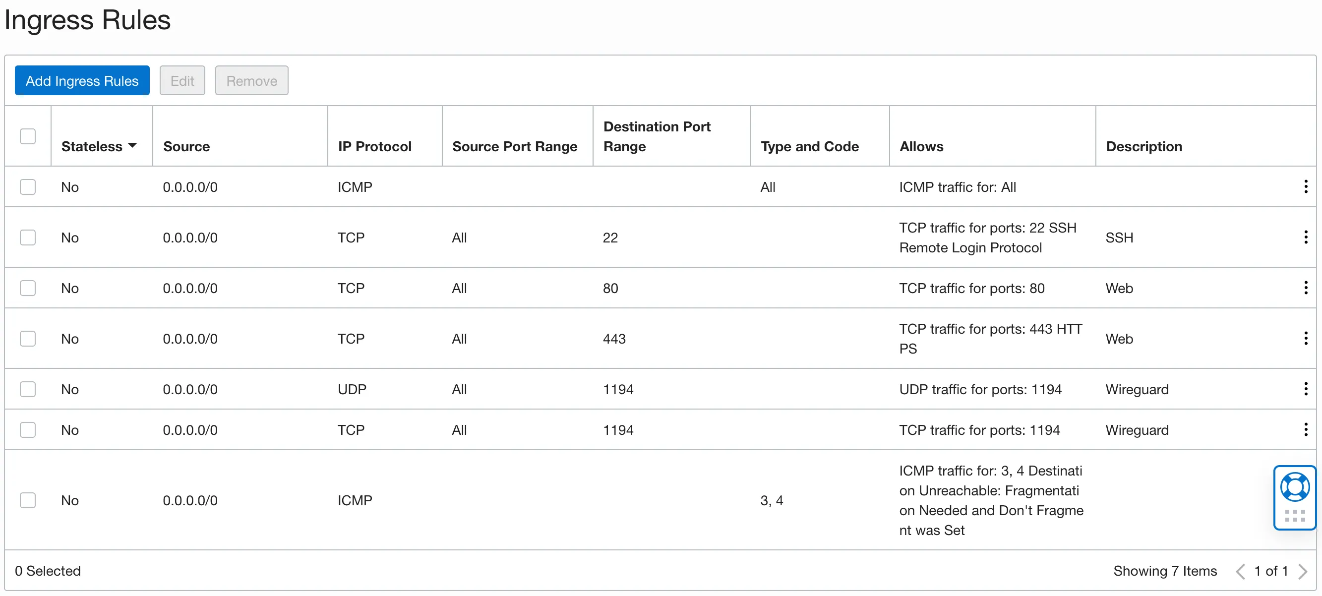 Oracle Cloud compute instance ingress rules
